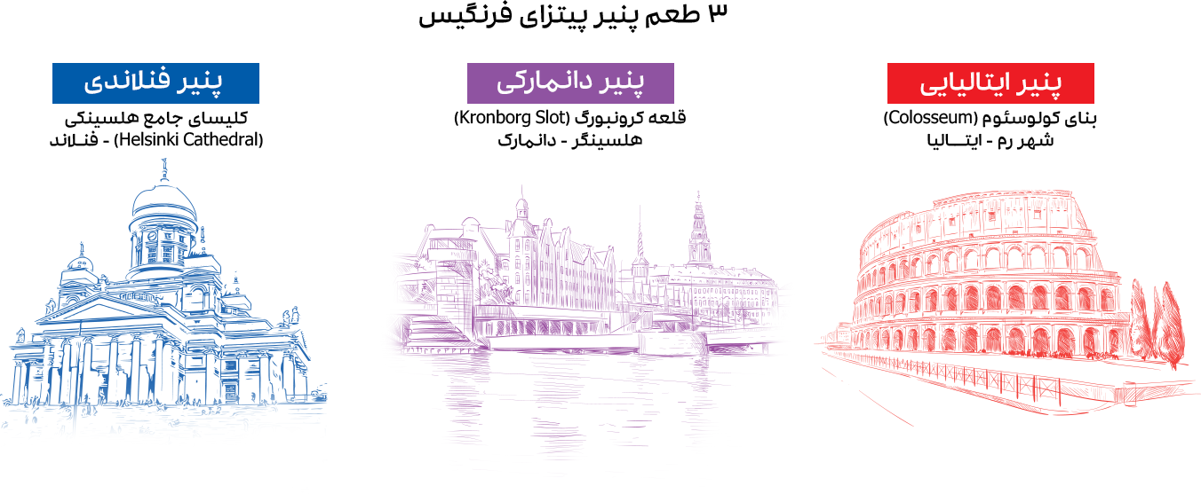 طراحی بسته بندی پنیر پیتزا با طعم های مختلف